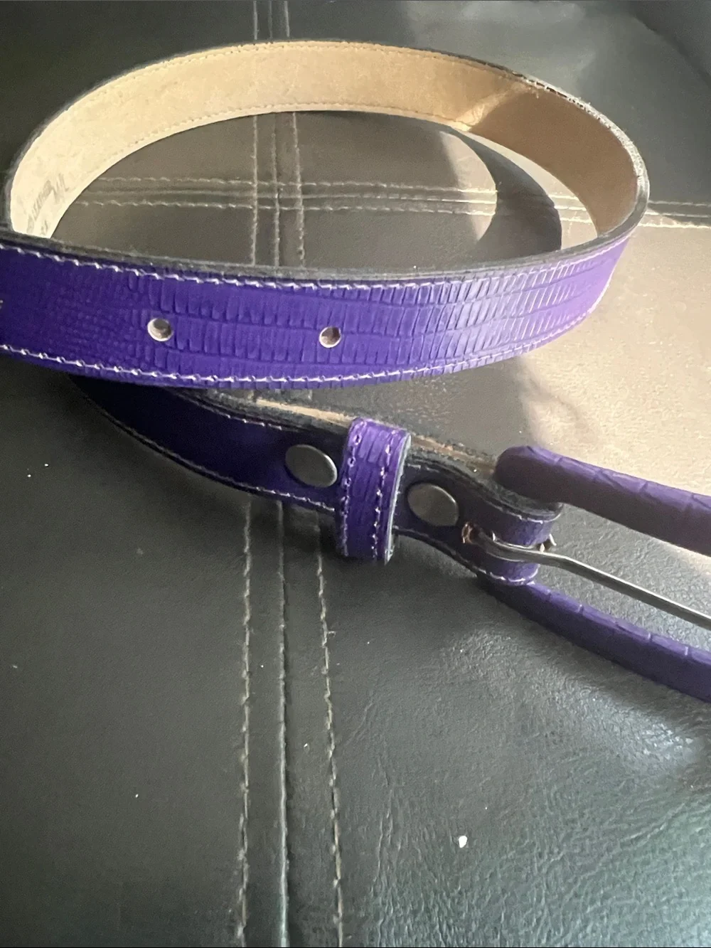 Astor Women's Purple Textured Bonded-Leather Belt with Covered Buckle Size M/L